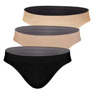 Seamfree Nylon Spandex Bikini Panty - Jacquard Fabric (Pack of 3)