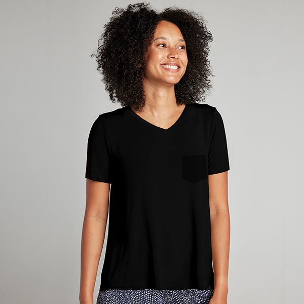 Black v neck t shirt with pocket hotsell